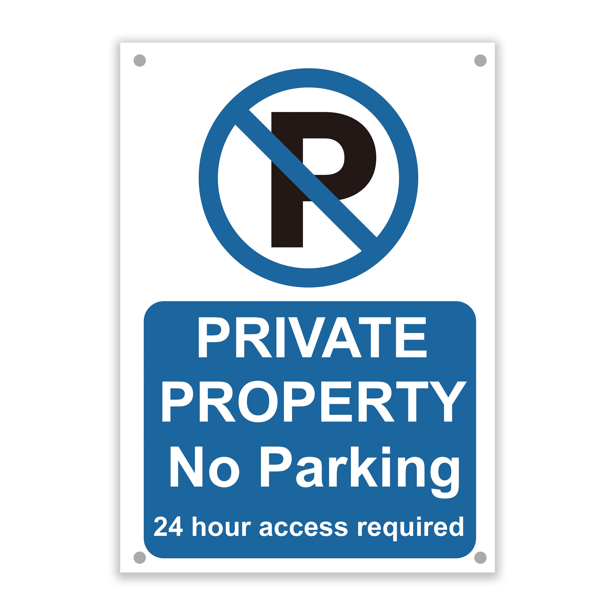 LP Lifestyle Private Property No Parking Sign – 24 Hour Access Required, Weatherproof Outdoor Warning Sign for Driveways, Garages, or Business Premises No. 005 (Blue, A2 (420mm x 594mm) – Holes)