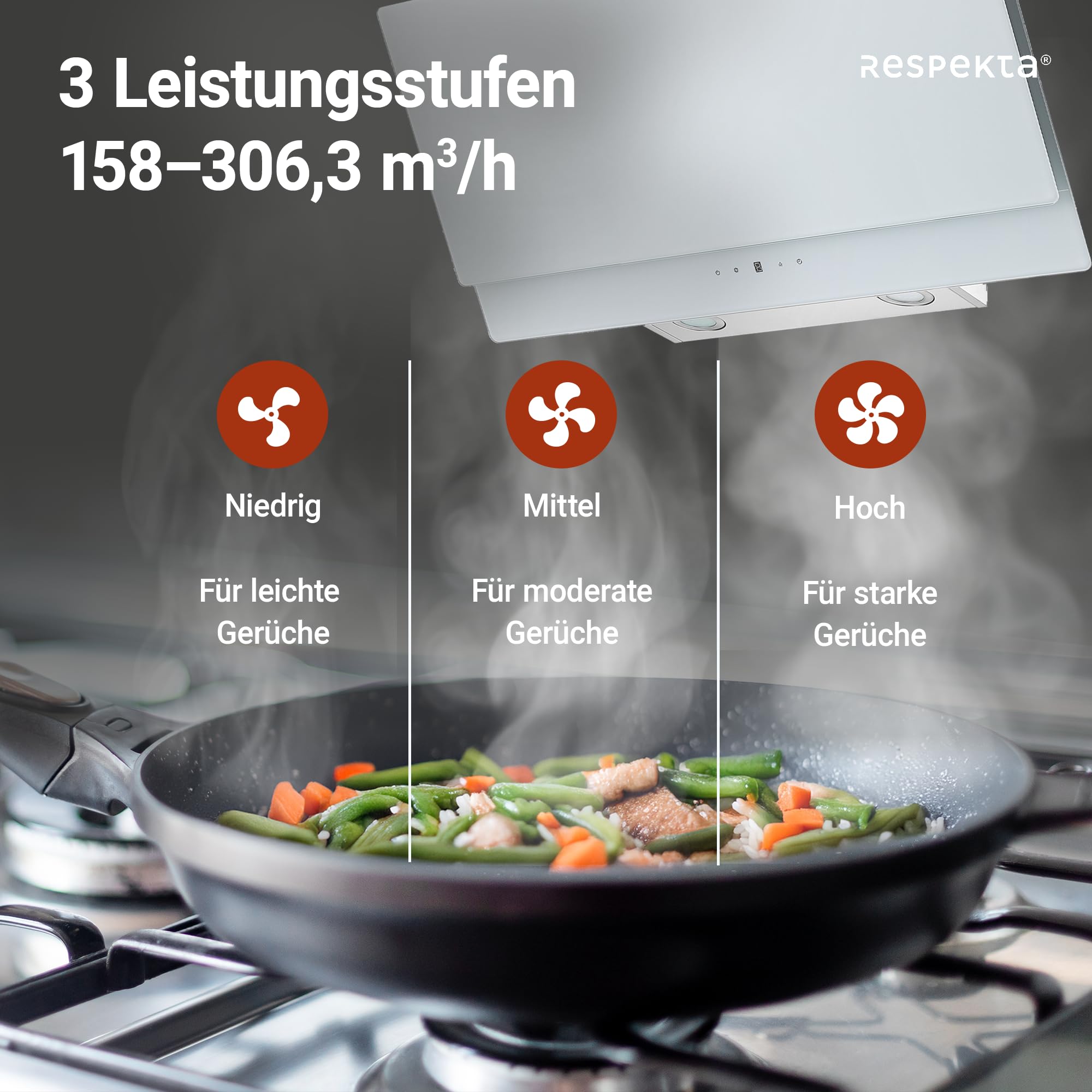 Hotte Aspirante Inclinée Respekta 90 Cm - Inox Et Verre Noir, Extraction Et Recyclage, 3 Vitesses, éclairage LED - Classe A