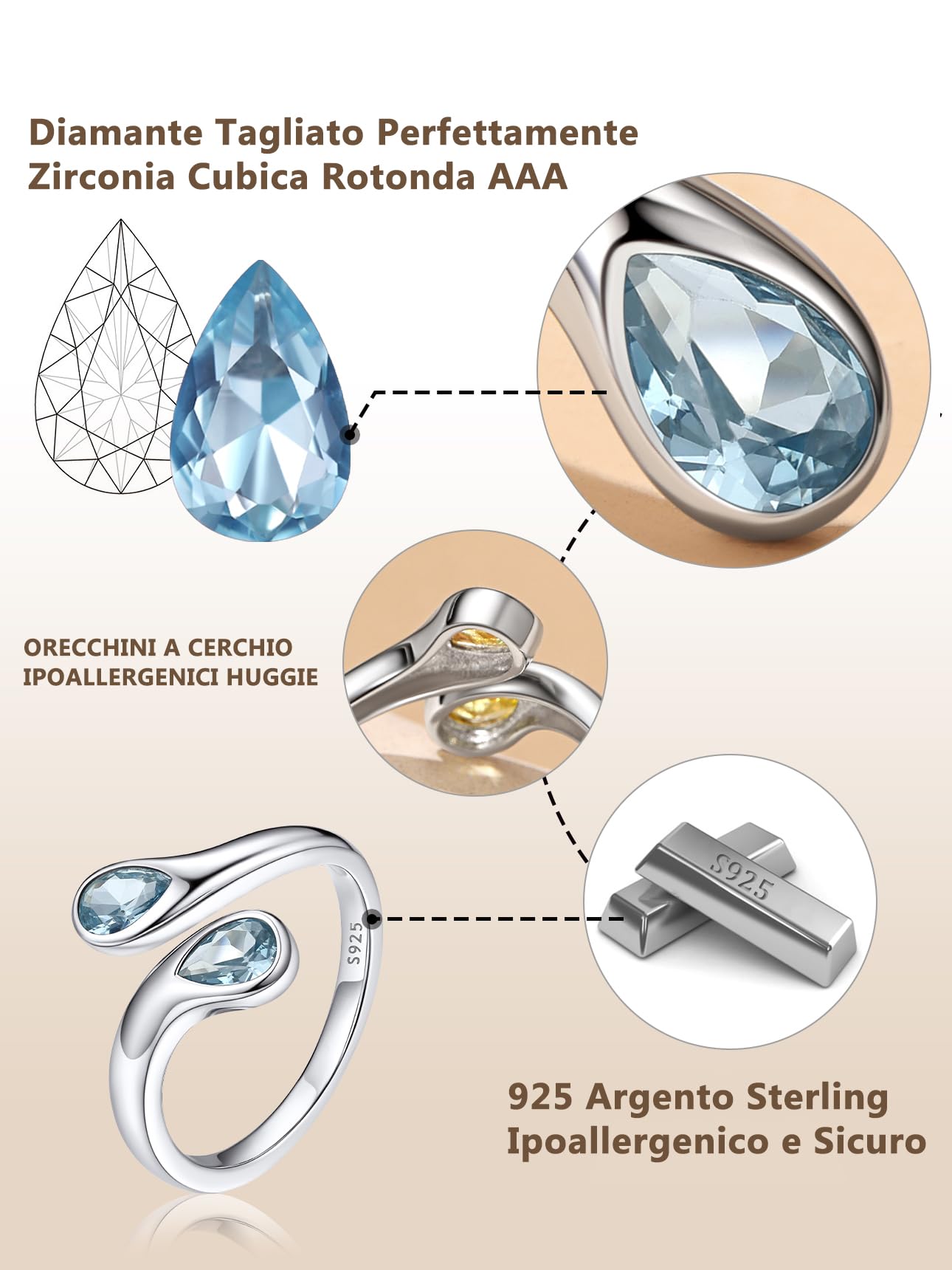 Bestyle Anello Donna Argento 925, Anelli Donna Regolabile con 12 Mesi Pietra di Nascita, Anello Argento/Oro Portafortuna a Goccia, Idee Regalo per Ragazza Fidanzata Anniversario Compleanno Natale.