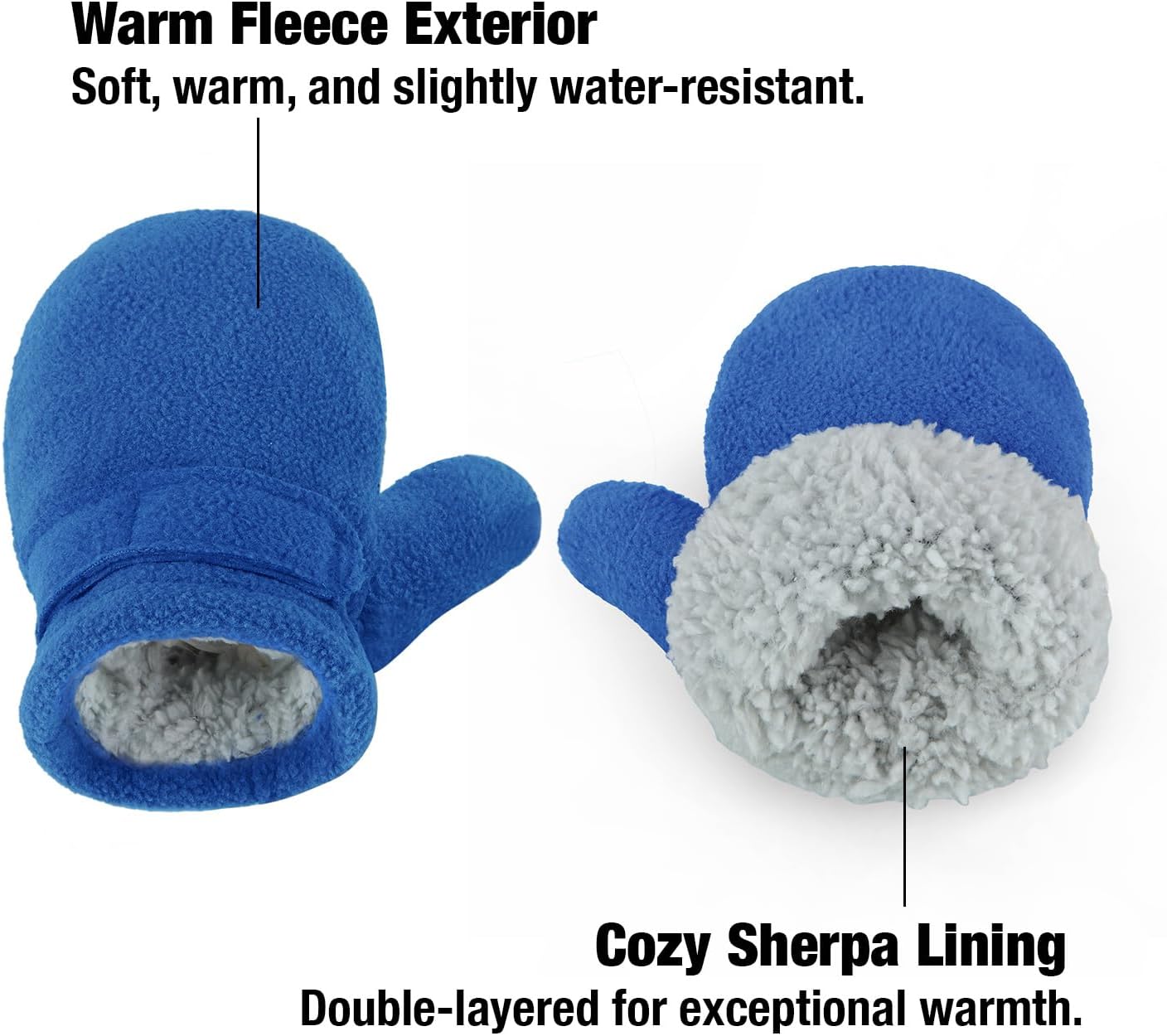 PandaEar 2 Pairs Baby Toddler Mittens, Winter Warm Fleece Gloves, Sherpa Lined, No Thumb Infant Mittens for Boys
