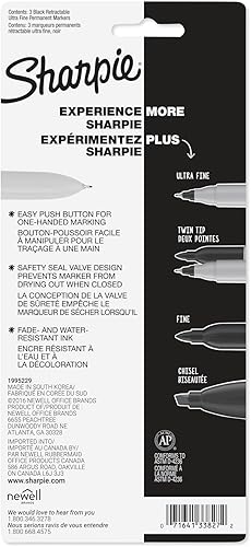 Miniatura 5 de SHARPIE Marcadores permanentes retráctiles punta ultrafina negro 3 unidades embalaje estándar
