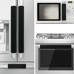 Ziyoot 5Pcs Refrigerator Door Handle Cover Washable Kitchen Appliance Decor Handles Fridge Oven Microwave Dishwasher Antiskid Protector, Keep Off Fingerprints Food Stains (Black)