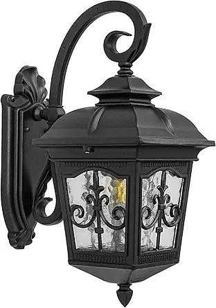Gooseneck Outdoor Wall Lights, 14.4"H Black Vintage Industrial Exterior Lantern Light for Porch, Patio, Yard, Garden, Outside Waterproof Aluminum Wall Sconce Lamp Lighting Fixtures with Cracked Glass