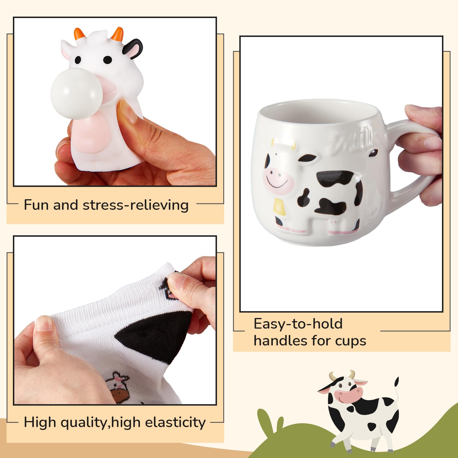 Nuenen Kuh-Geschenkset Für Damen – Inkl. Tasse, Anhänger, Socken, Knetspielzeug & Grußkarte