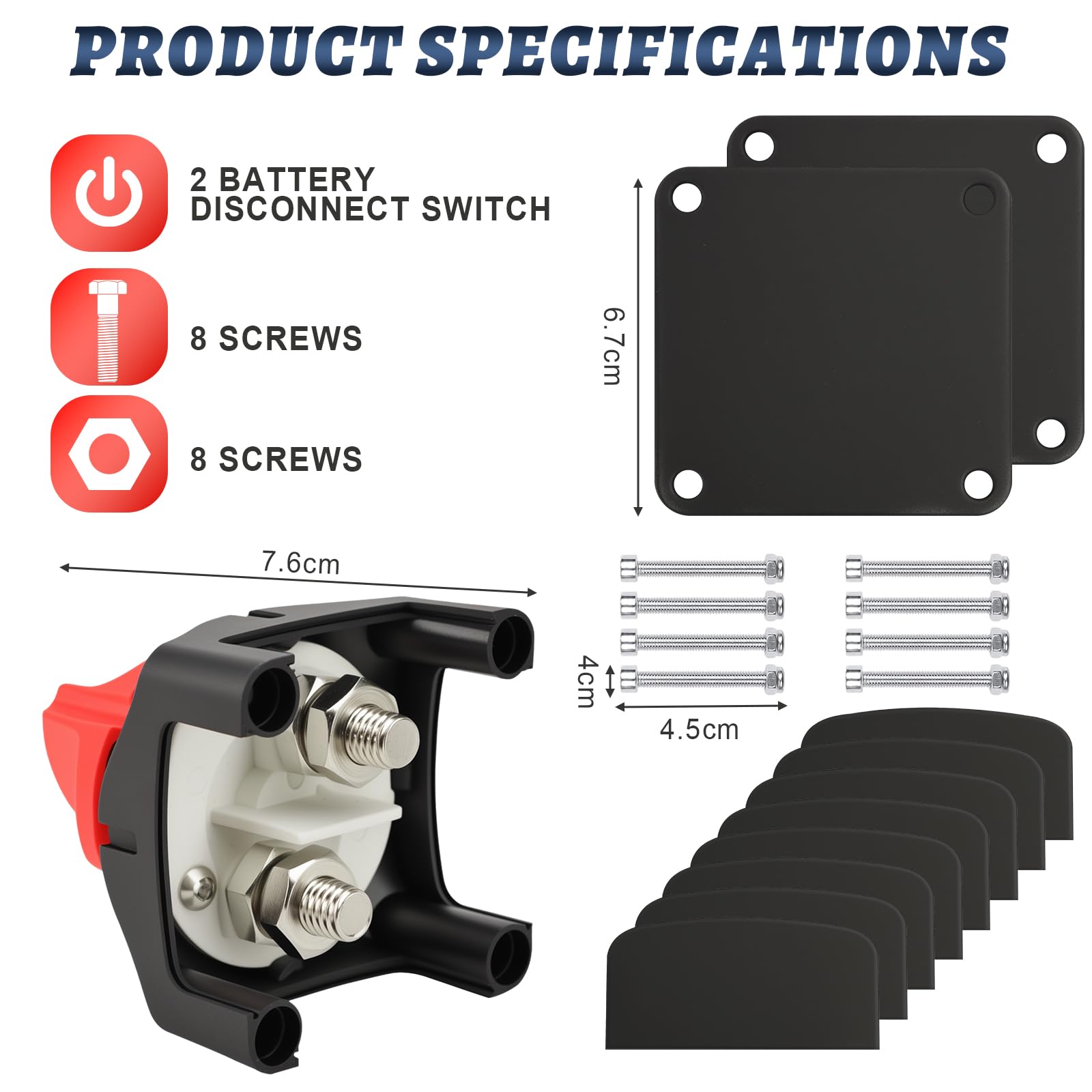 2 Pezzi Interruttore Stacca Batteria, 300A Interruttore di sconnessione della batteria(24-48V), Adatto per barche, motocicli, yacht, automobili, veicoli a motore, attrezzature marine e camper