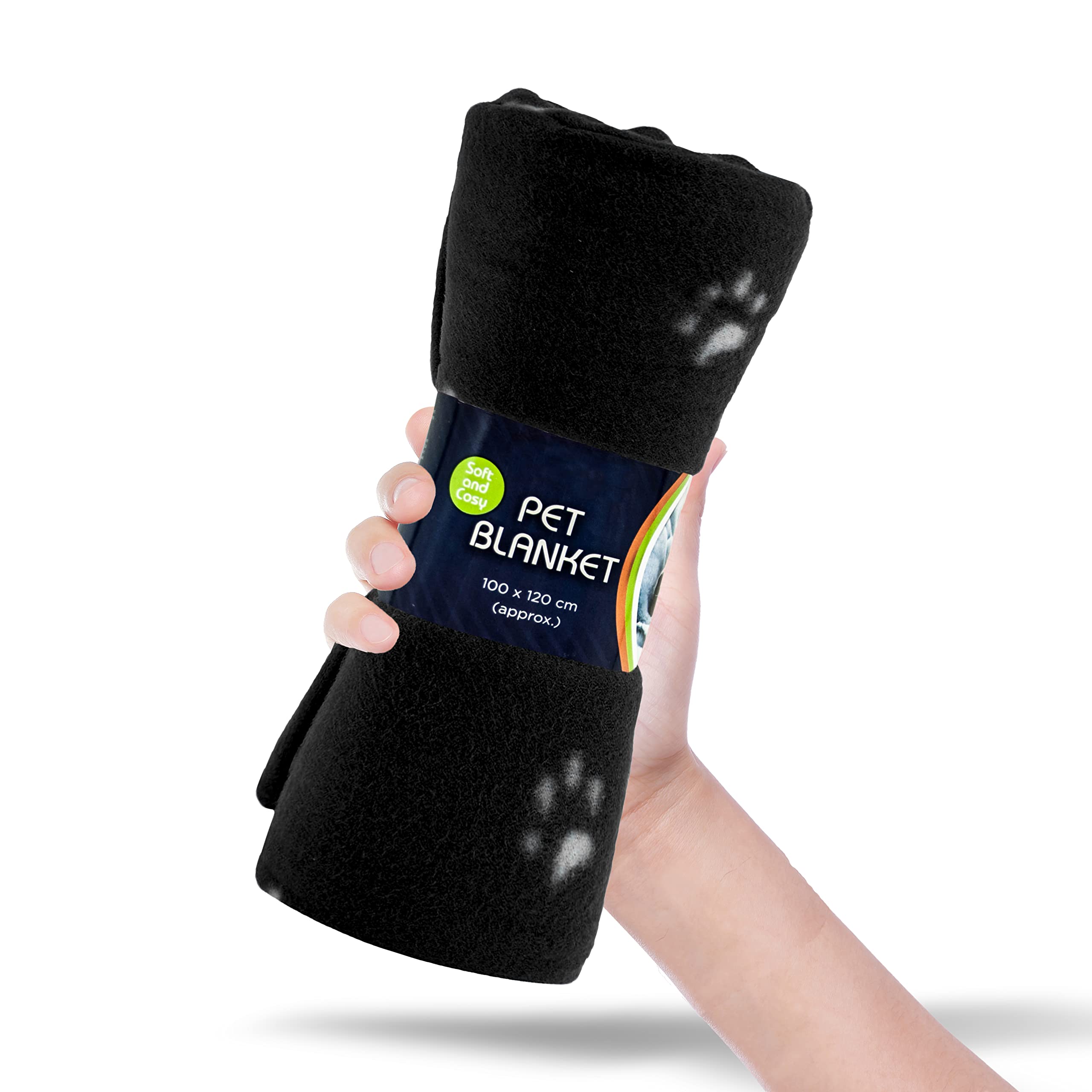 Petopedia Soft Warm Dog Fleece Animal Pet Blankets with Paw Prints, Cat, Puppy & Dog Blankets Washable Bed Travel (Black