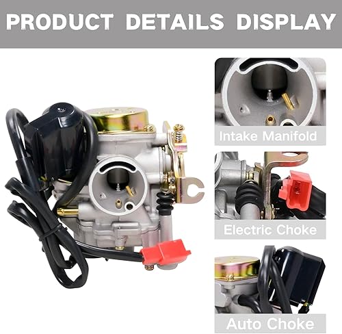 Miniatura 5 de GY6 50CC Carburador para 49CC 50CC 139QMA 139QMB 4 tiempos Scooter Ciclomotao Motor PD18J ciclomotor ATV Go Kart Quads Buggy Kymco con filtro de