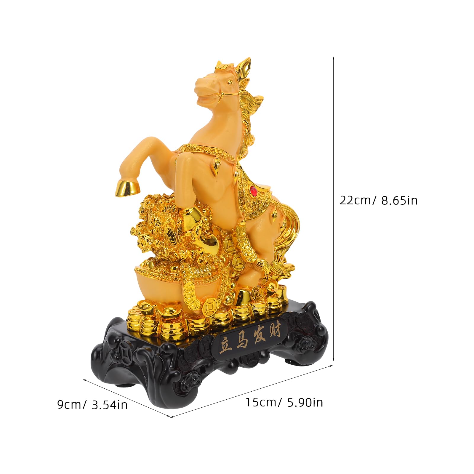 OSALADI Sculpture Cheval Doré en Résine 150X90X220Mm pour Décoration Feng Shui Bureau et Salon Année du Cheval Signe de Réussite et Chance