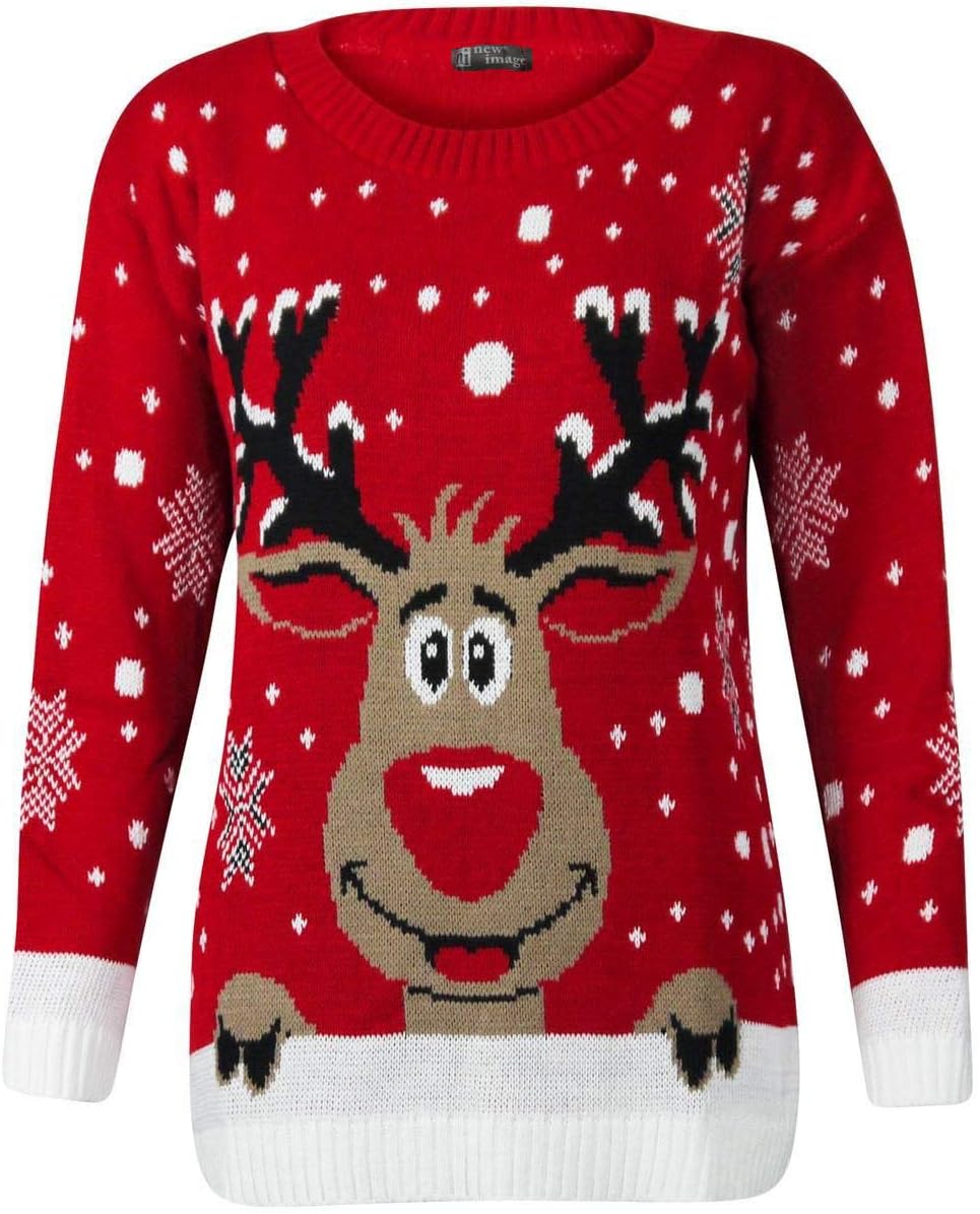 Divadames® Womens Cheeky Reindeer Xmas Jumper Ladies Rudolph Christmas Jumper Christmas Novelty Jumper Top