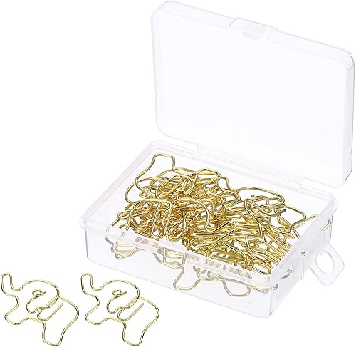 MECCANIXITY Clips de papel con forma de elefante con forma de animal, bonitos marcadores decorativos con caja de 1.4 pulgadas, tono dorado para