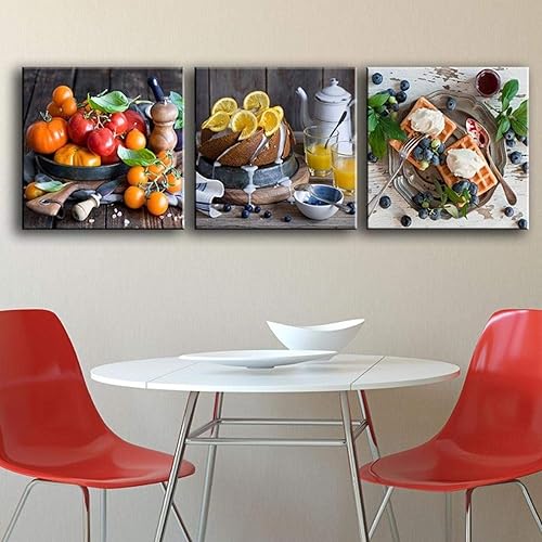 Miniatura 2 de Impresión en lienzo, arte en lienzo, cartel de comida para tarta de frutas, 3 piezas, arte de pared para sala de estar, cuadros decorativos en