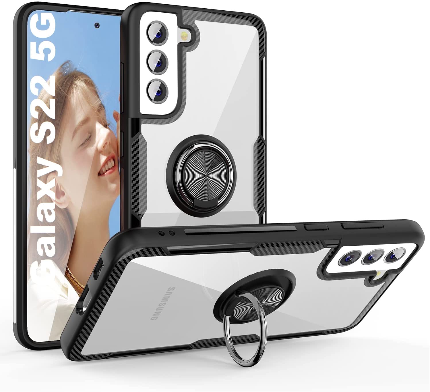 REALCASE Samsung Galaxy S22 5G Back Cover Carbon Fiber Design Crystal Clear Hard | Ring Holder Kickstand | Magnetic Car Mount Feature | Ultra Clear Back Cover Case for Samsung S22 5G (CF-Blue) (B09W4FQBNS) Amazon Price History, Amazon Price Tracker