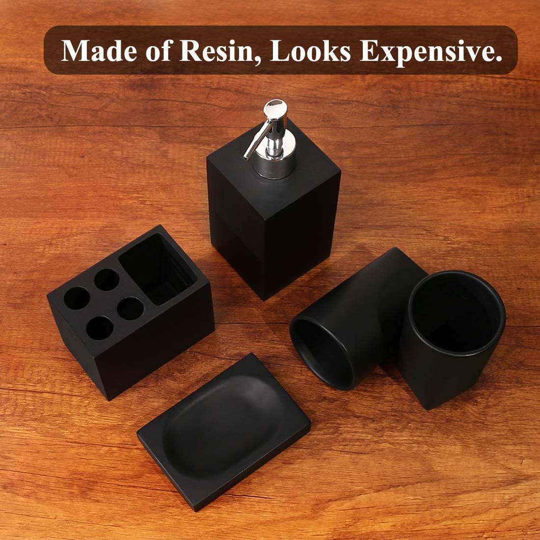 Marble Look 5-Piece Resin Bathroom Accessories Set