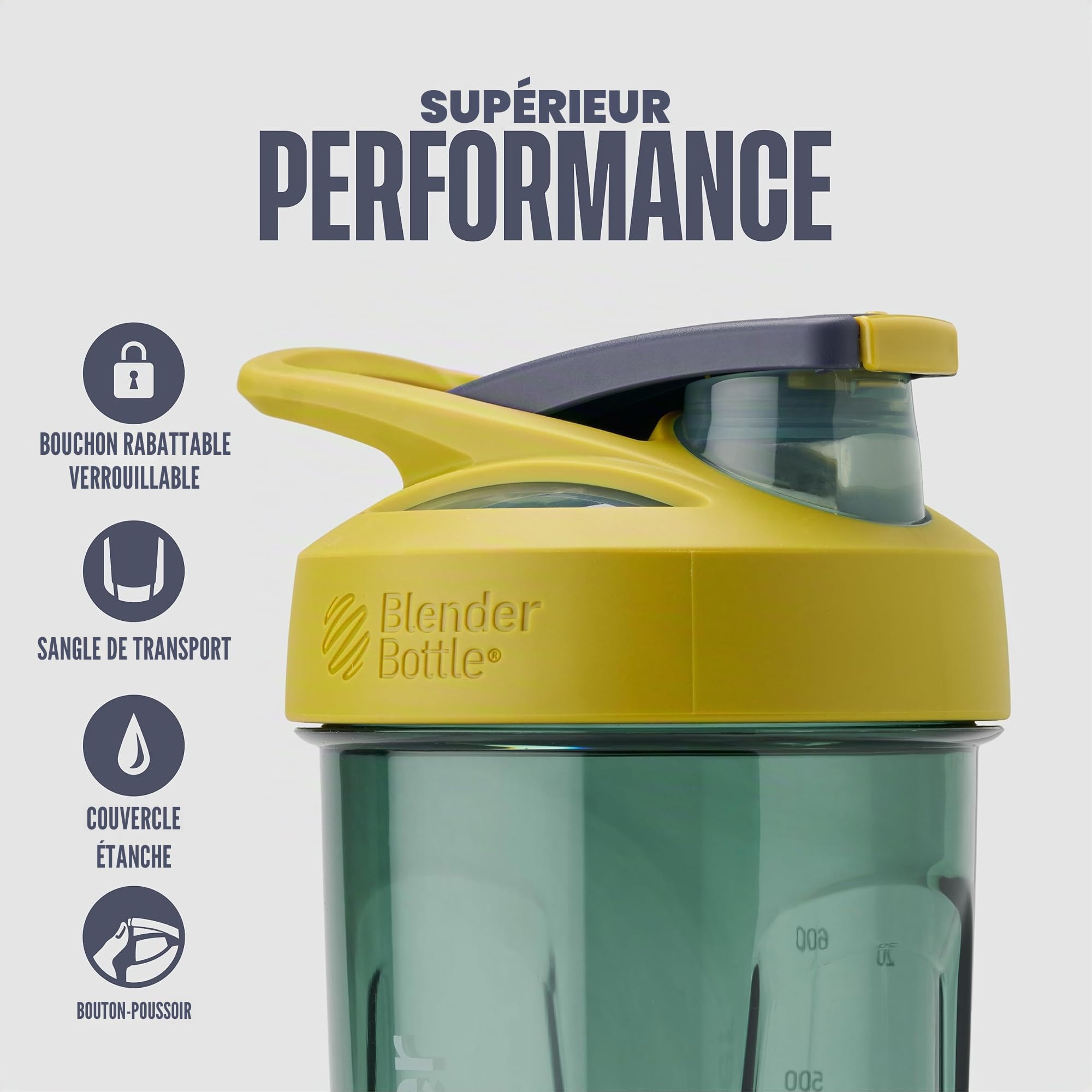 BlenderBottle Strada Shaker Cup Parfait pour les milkshakes protéinés et le pré-entraînement, 680 ml, jaune