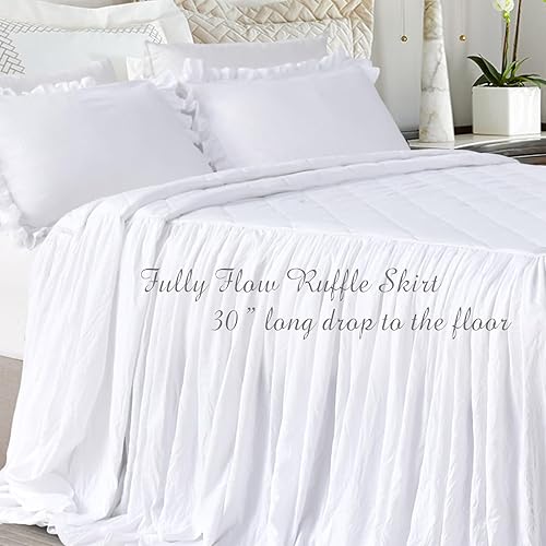 Miniatura 2 de Lady Ann Wheat Ruffle Skirt Bedspread Queen Size 3-Piece Set, Ultra Soft 30" Long Drop Corner Split Farmhouse Quilted Bed Spread