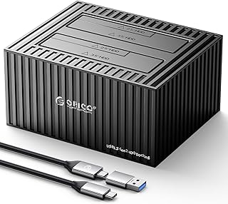 ORICO External Hard Drive Docking Station Aluminum Alloy USB C 3.1 to SATA for 3.5 or 2.5 Inch HDD/SSD Hard Drive Dock Support 2X18 TB Include 10Gbps USB A & Type-C Cable