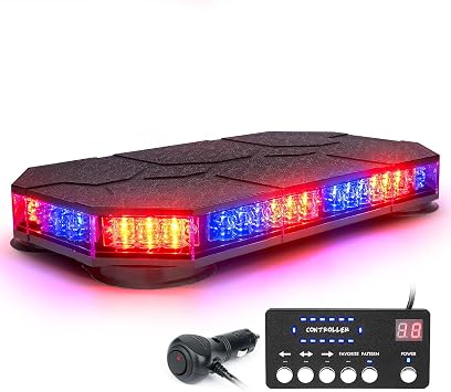 LUMENIX LED على السطح ستروب منارة أضواء بار ث/وحدة التحكم المغناطيسي في حالات الطوارئ تحذير حركة المرور الأمن الحذر الشرطة أضواء الشرطي لأول المستجيب شاحنات المركبات سيارة - الأحمر الأزرق تصميم براءات الاختراع