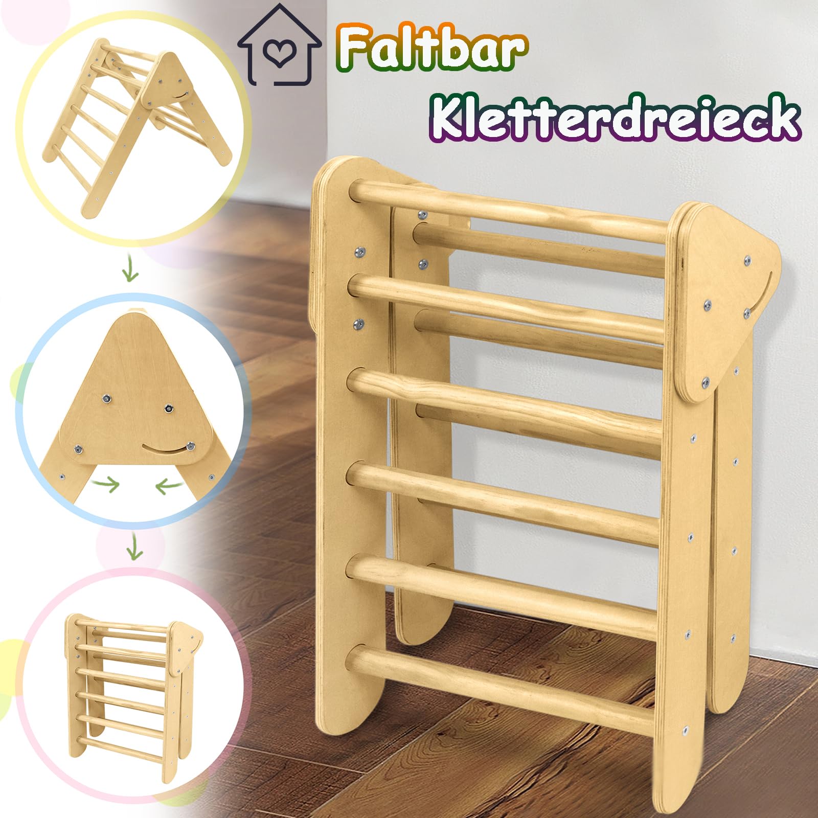 Aufun Klettergerüst Indoor Sprossenwand 3 in 1, Holz Kleinkind Klettergerüst Set, Kinder Pickler Dreieck, Baby Rutsche & Klettergerüste Indoor Spielgeräte für Kleinkinder ab 2-8 Jahr, ELC1072B