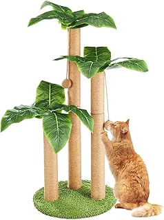 BNOSDM 35" Tall Cat Scratching Posts for Adult Cats Coconut Tree 3 Sisal Rope Claw Scratcher Dangling Ball Kitten Scratch Post Kitty Activity Center for Indoor Outdoor Cats Kittens