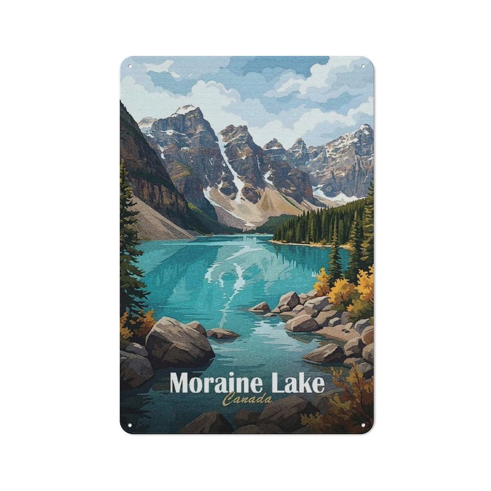 Junmoney Style-3 Retro Tin Sign 30X20cm Featuring Moraine Lake Canada Landscape Art For Workshop Wall, Gift For Makers And Diy Enthusiasts During The Christmas Season