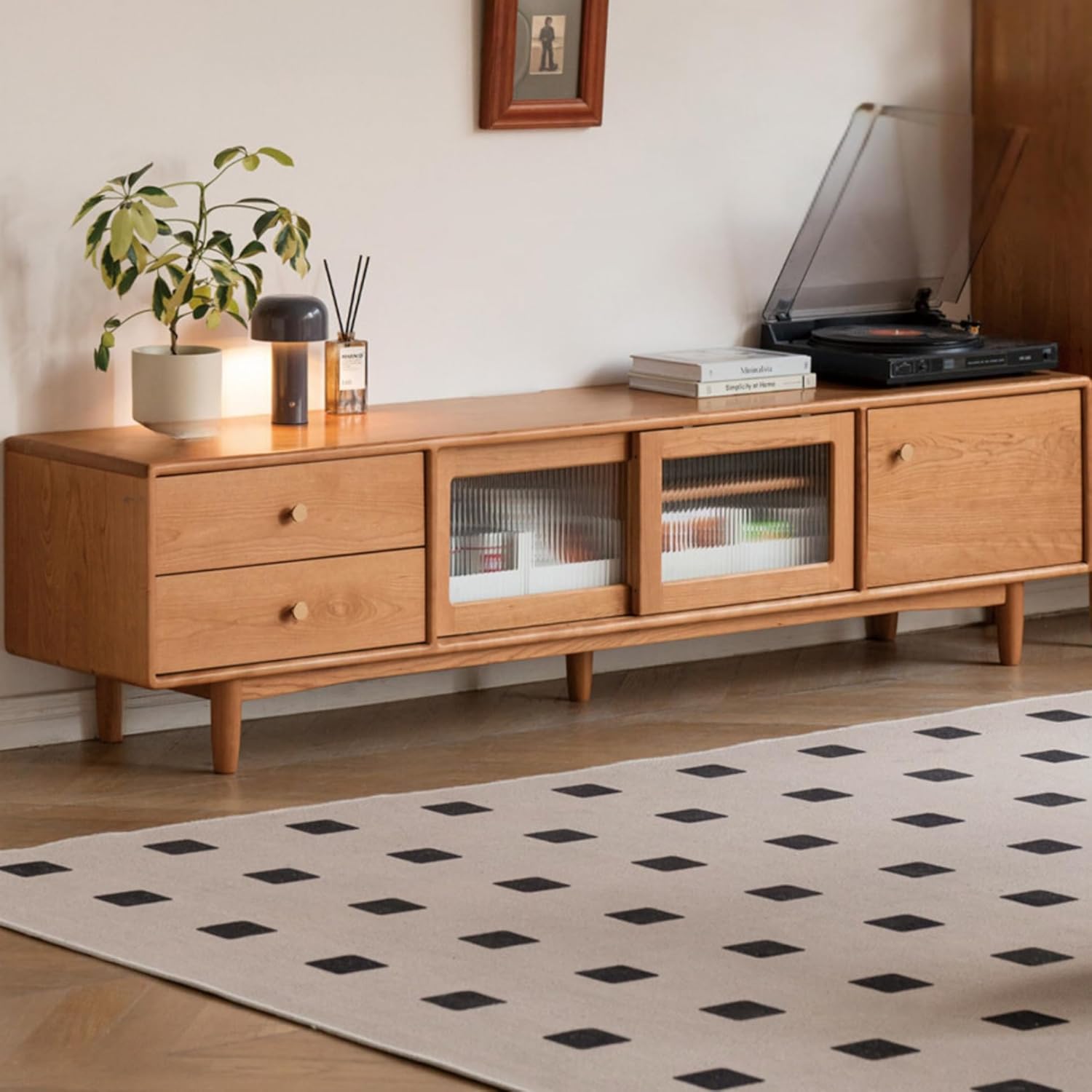 GVAwood Cherry, Ash Solid Wood Modern TV Cabinet. 94.5x15.7x19.7 inch / 240x40x50 cm/Natural Wood Color/ash TV Cabinet