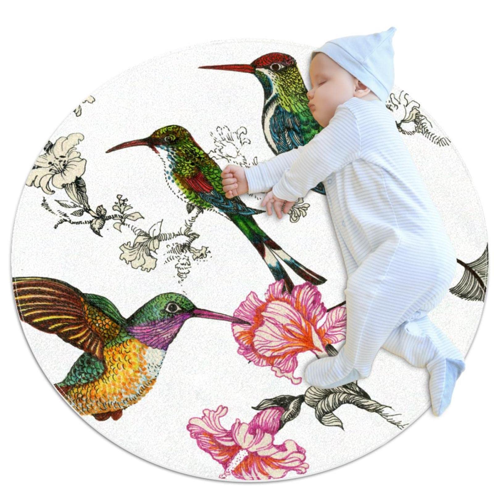Alfombra de área colibríes JDEZ redonda de 80x80cm para habitaciones infantiles