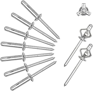 ALLCLEAN 3/16" x 3/4" Tri-Fold Rivets Assortment - 60Pcs,Silver Tri-fold Exploding Pop Rivets Solid Aluminum Tri Grip Rivets Bulb Style Rivets for Kayak Marine Boat