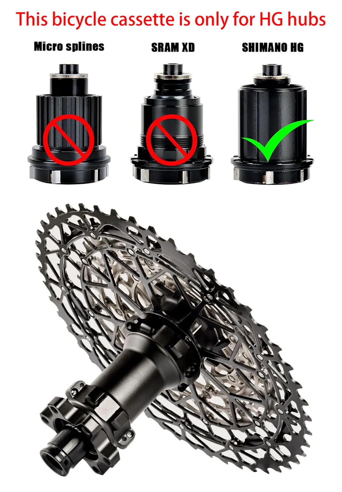 Cassette VTT 9/10/11/12/13 vitesses 11-40T/42T/46T/48T/50T/52T 9-13 vitesses Structure HG Cassette de vélo légère Compatible avec Shimano Ultegra Sunrace Sram