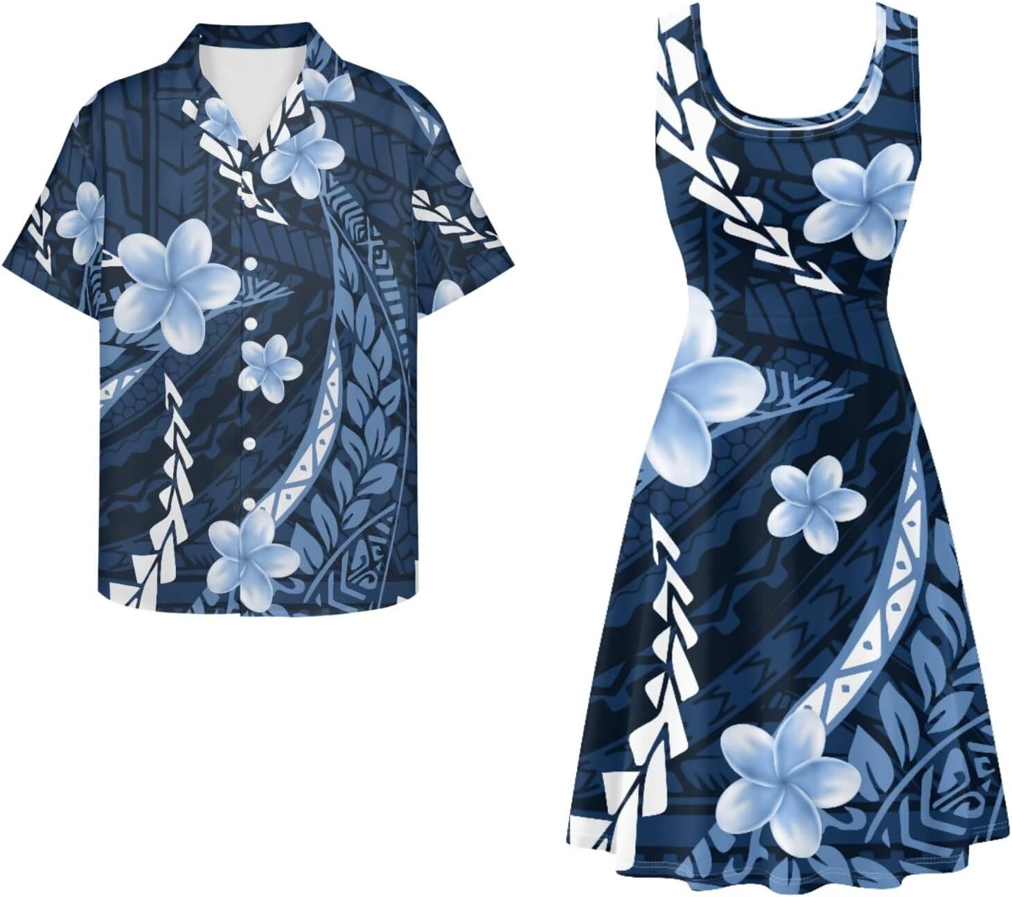 Men and Women Matching Outfits Polynesian Dress for Women Men's Button Down Short Sleeve Shirts