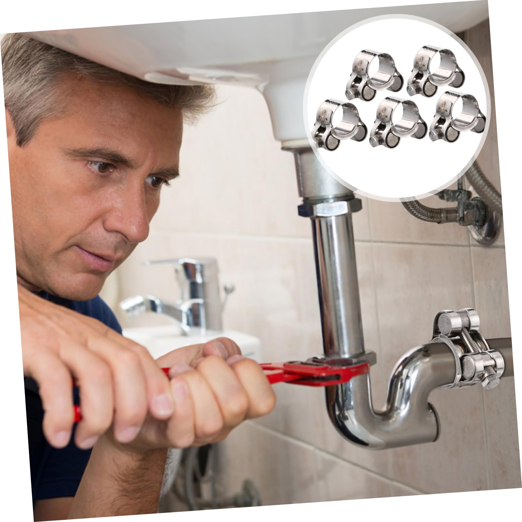 KICHOUSE 5 Pcs Single Head Hoop Worm Gear Hose Clip Hose Pipe Spring Hose Clamps Hoses Stainless Clamps Hose Clip Clamp Gear Hose Clamps Fuel Hose Worm Gear Clamp 304 Stainless Steel Silver