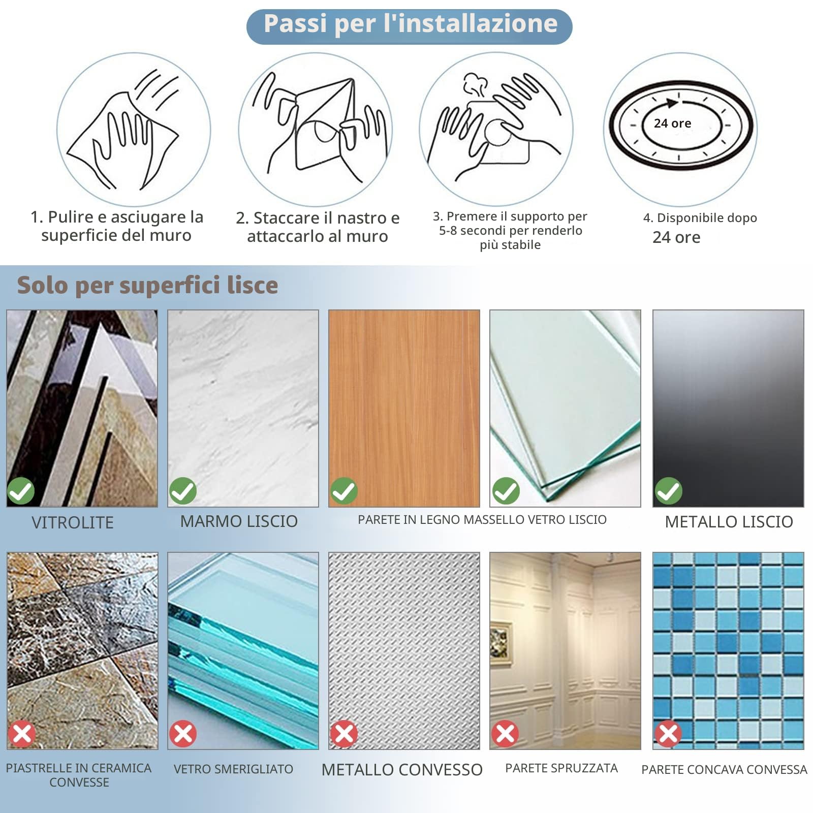 Portasciugamani senza foratura, argento spazzolato, asta portasciugamani bagno 304, in acciaio inox, autoadesivo, porta asciugamani per ospiti, con ganci, 40 cm, per bagno