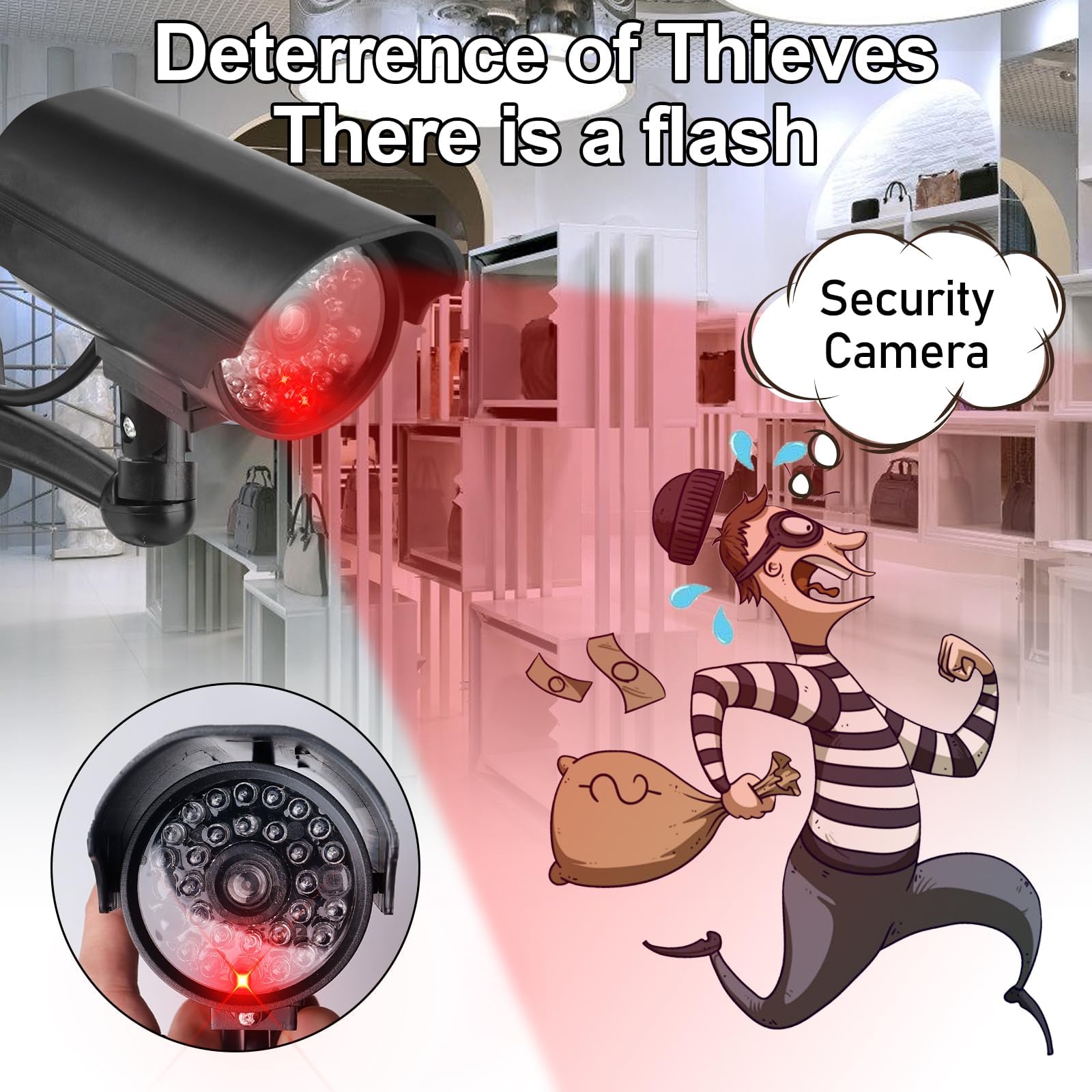 GOMETY 4 fotocamere Atrappe esterne, finte fotocamera con LED rosso lampeggiante, telecamera di sorveglianza, per esterni, CCTV, manichino, telecamera di sicurezza per interni ed esterni (nero) (4)