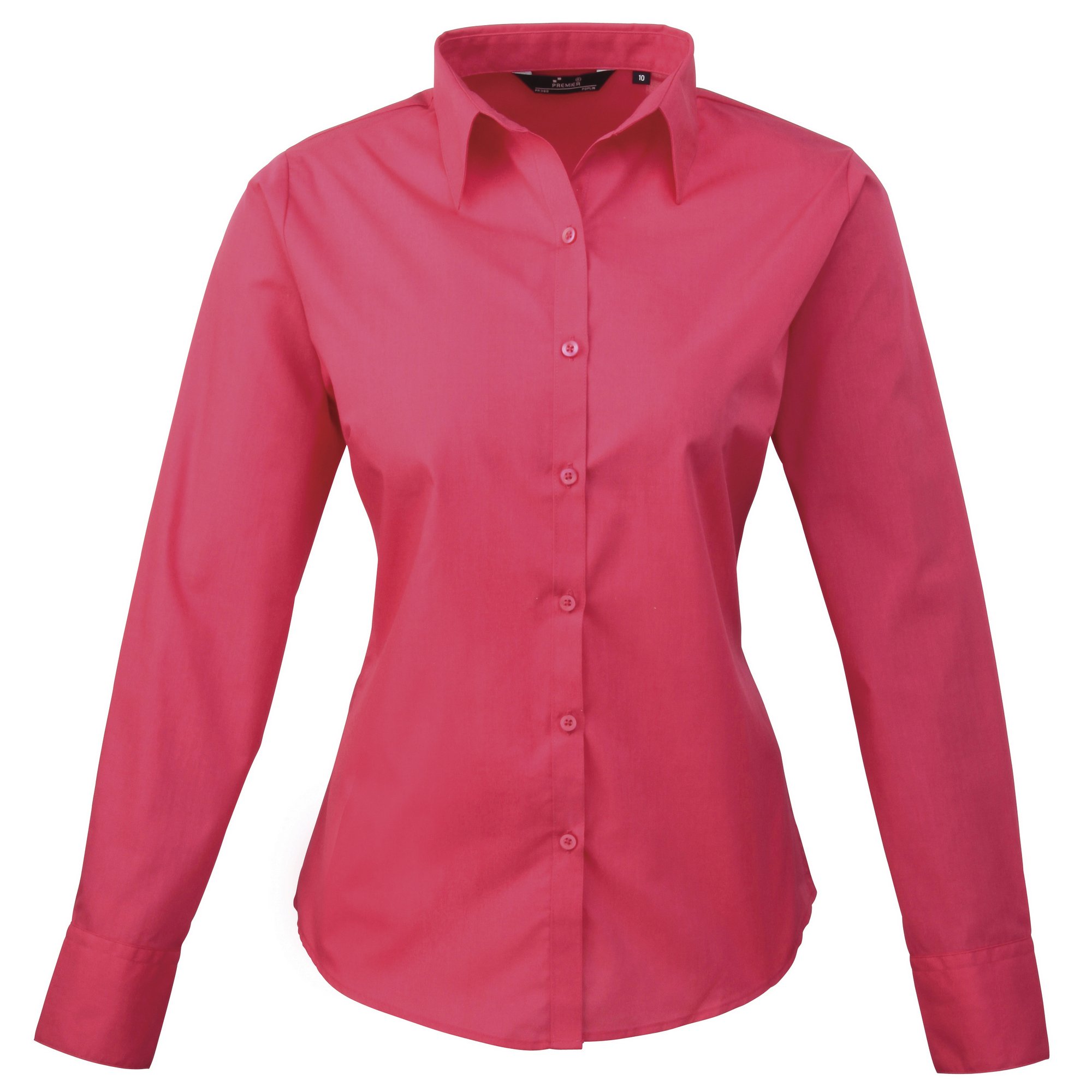 Premier Women's Hot Pink / Poplin Long-Sleeved Blouse (16) (Hot Pink)