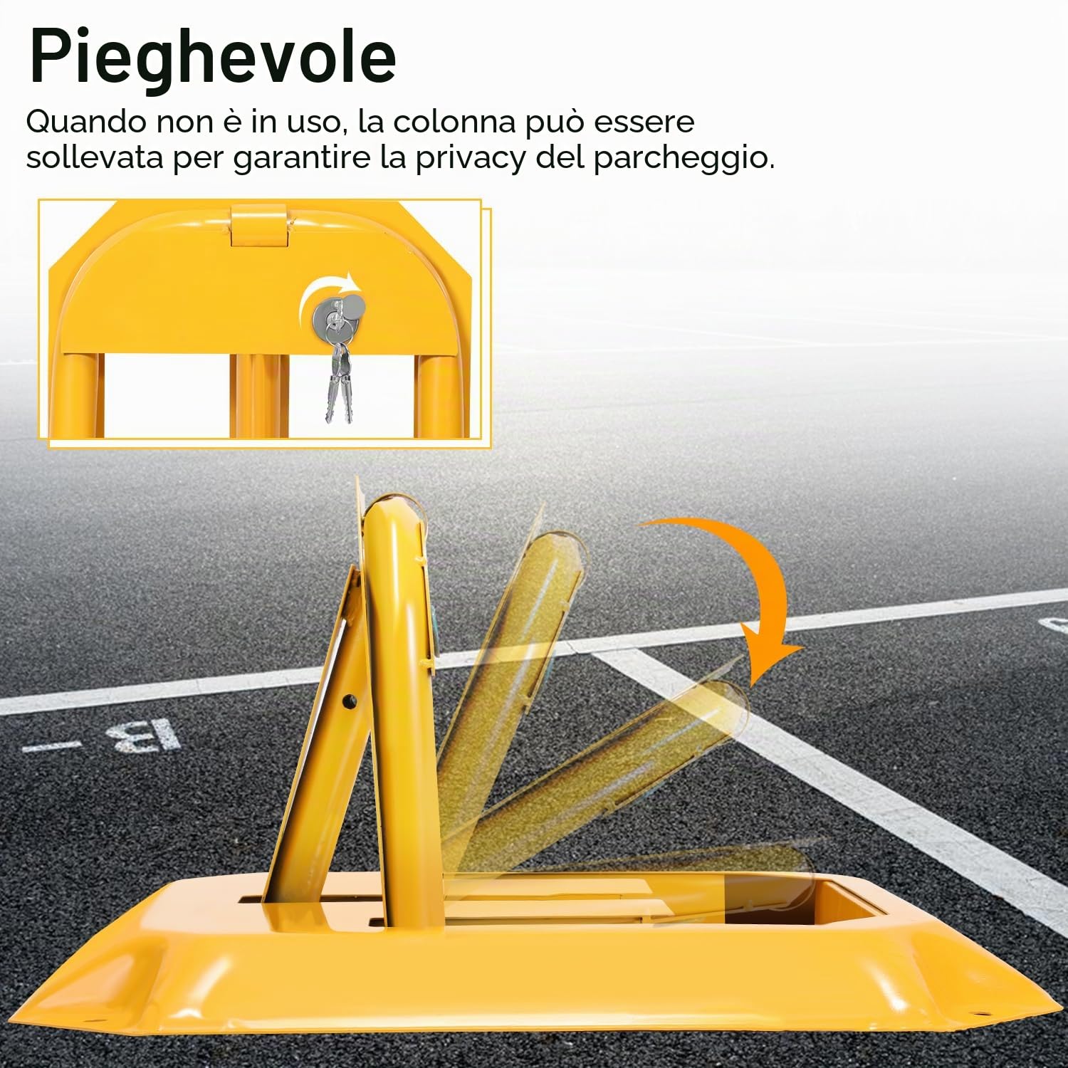 Ikodm 1 palo di parcheggio pieghevole, con 3 chiavi, blocco parcheggio, serratura universale per parcheggio, parcheggio, vialetto