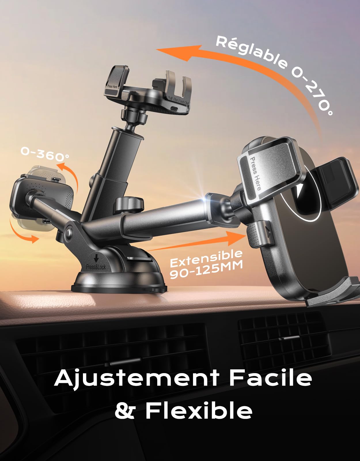 Mohard Support Téléphone Voiture Induction, 15W Chargeur Induction Voiture Charge Rapide, Ventouse Puissante & 360° Rotation, Chargeur sans Fil Voiture pour iPhone 17 Pro Max/16/15/14, Galaxy S25/S24
