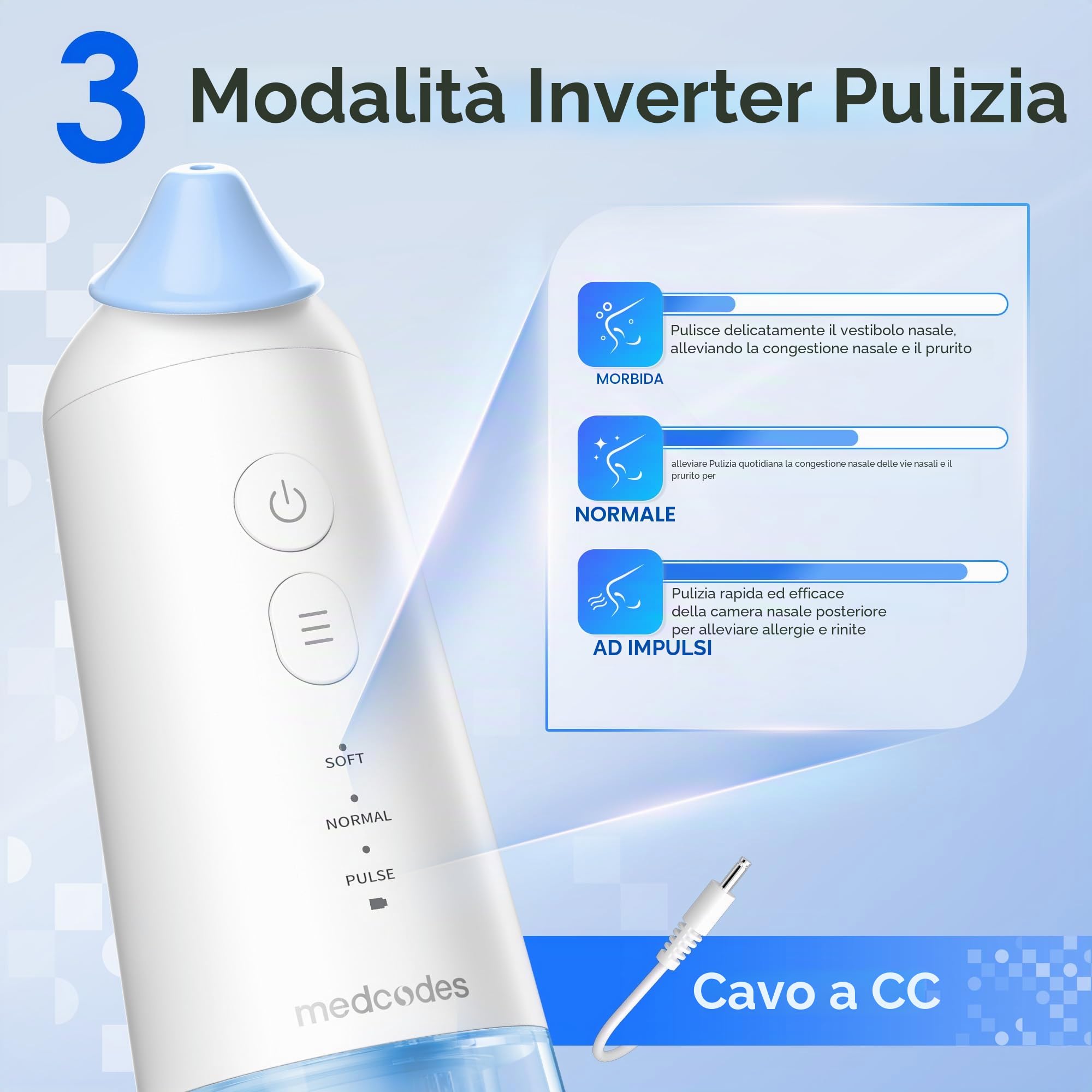 Sistema di irrigazione nasale, Bottiglia di risciacquo sinusoidale pulsante senza fili, Macchina di risciacquo nasale per la cura dei seni e del naso, Pulitore elettrico del naso (Large B)