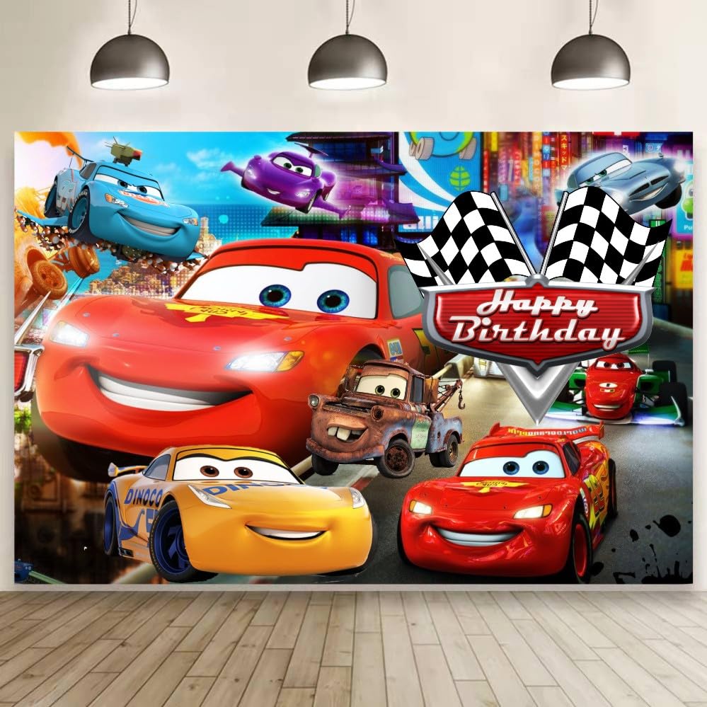 Wall Decor Backdrop for Cars Themed Birthday Decorations Cars Themed Banner for Kids Birthday Party Supplies (5x3ft)