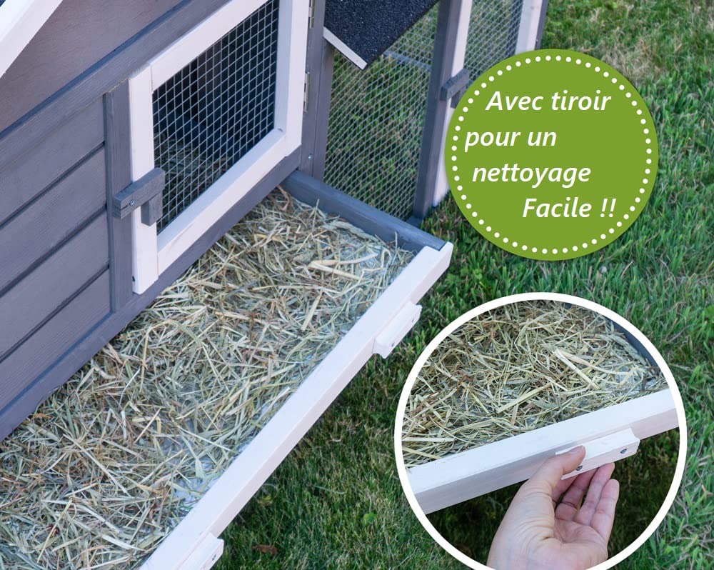 Cage Clapier Enclos Lapin Extérieur en Bois Haute Qualité pour Lapins Petits Animaux- Modèle : 088 Maison de rêve 146x50x86cm(LxPxH)
