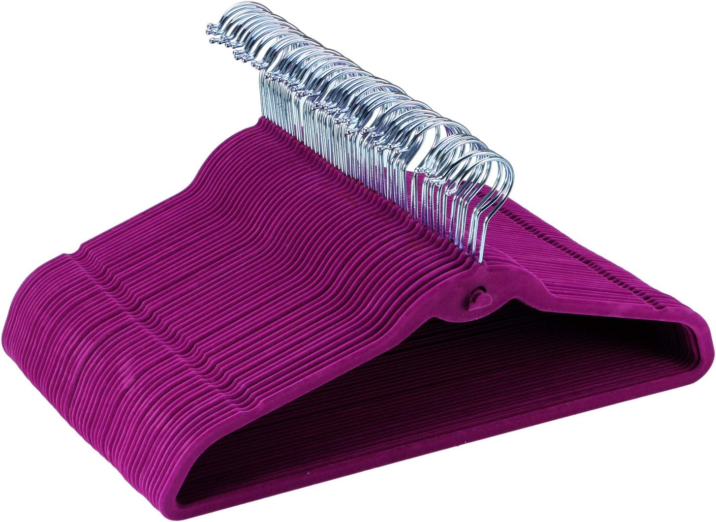 Ollieroo 50PK Cascading Velvet Hanger Set with 360° Swivel Chrome Hooks Suit Hangers for Dry Clothes Only (Purple)