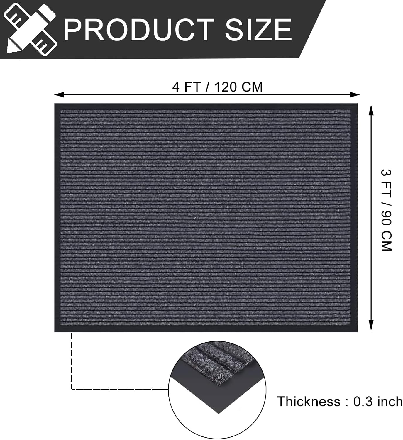 CHICHIC 3'x4' Indoor Outdoor Heavy Duty Door mat, Welcome Front Door Mat for Home Entrance, Super Water Absorbent Large Commercial Floor Mats, Non Slip Rubber Back Entryway Rugs for Garage (Grey)