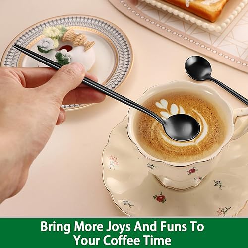 Miniatura 6 de 4 cucharas de café 1810 de acero inoxidable negro satinado de 6.7 pulgadas, cuchara de té helado, cucharas para remover espresso, cucharas SS304