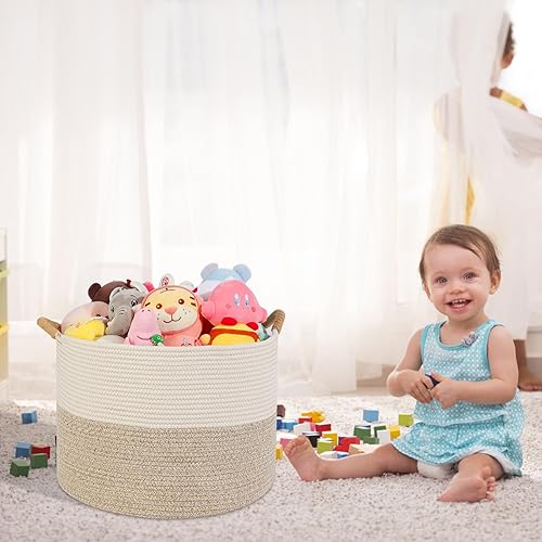 Miniatura 6 de POSH PEAK - Cesta de almacenamiento de cuerda de algodón tejida grande de 68 litros de 20 x 14 pulgadas, cesta de almacenamiento de cuerda de