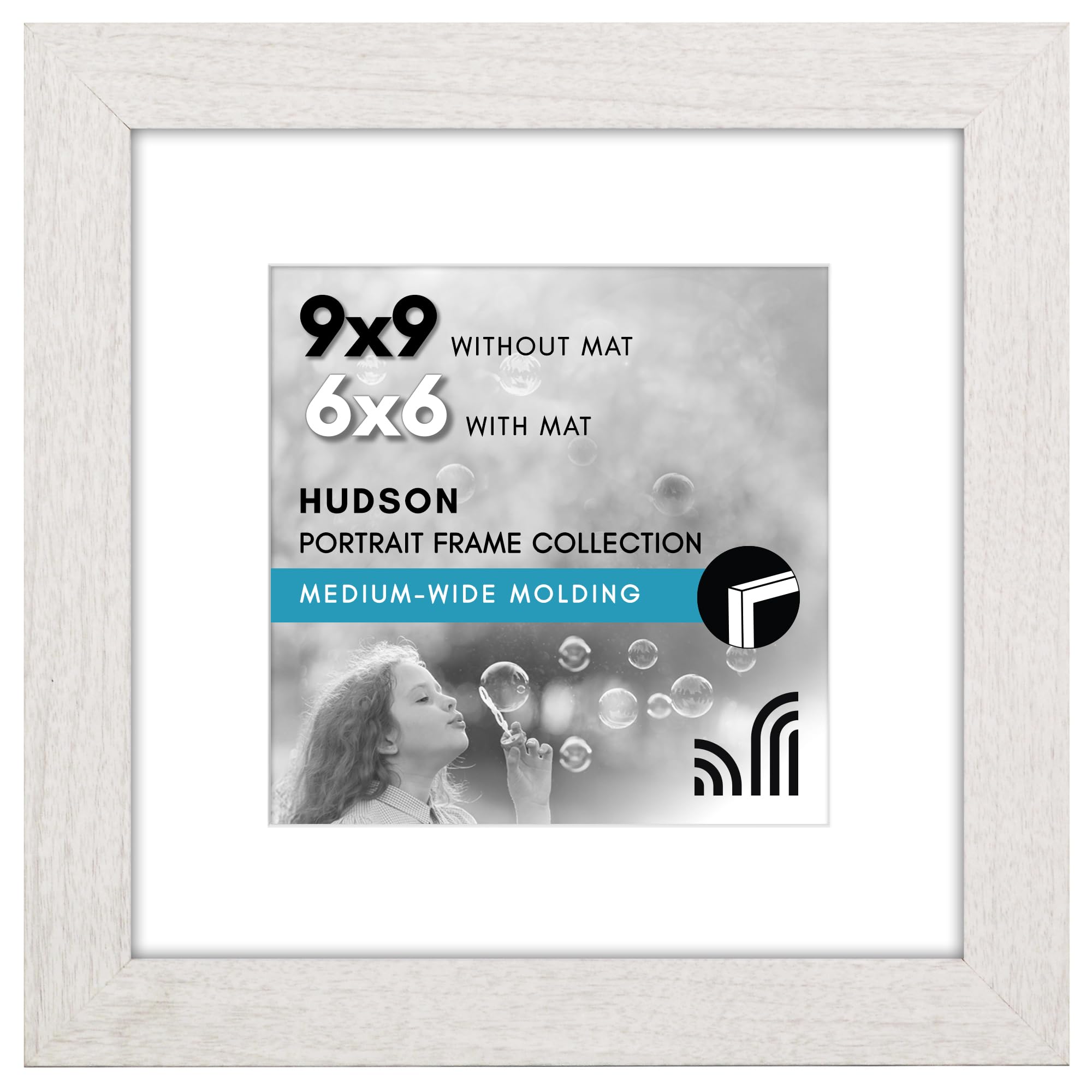 Americanflat 9x9 Picture Frame with Shatter-Resistant Glass - Use as 6x6 Frame with Mat or Display 9x9 Photo Without Mat - Hudson Collection - Wide