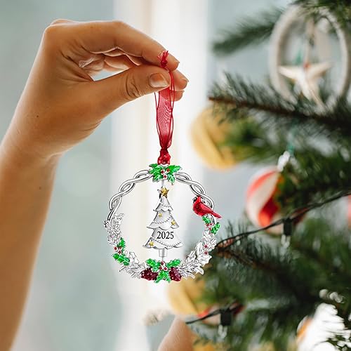 Miniatura 7 de Adorno de árbol de Navidad de metal plateado colgante giratorio colgante colgante colgante decorativo regalo recuerdo (1 paquete 2023)