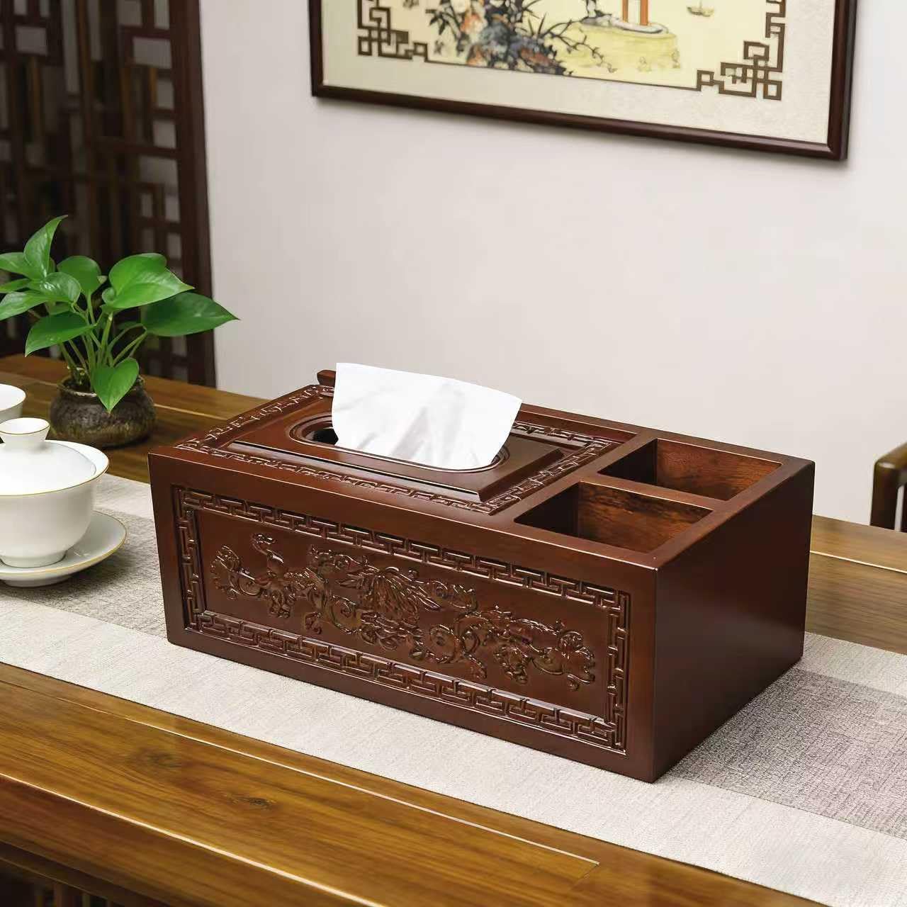 Wood Tissue Box Cover Rectangle Boxes Tissue Box Holder，with Storage，Decorative Tissue Cover for Bedroom, Dinner Table, Office, Tabletop W10 X D4.92 X H3.74 (A)