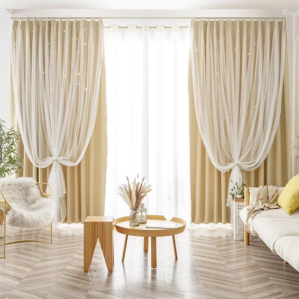 Amazon｜姫系 カーテン 遮光 グラデーション 二重カーテン 一体型