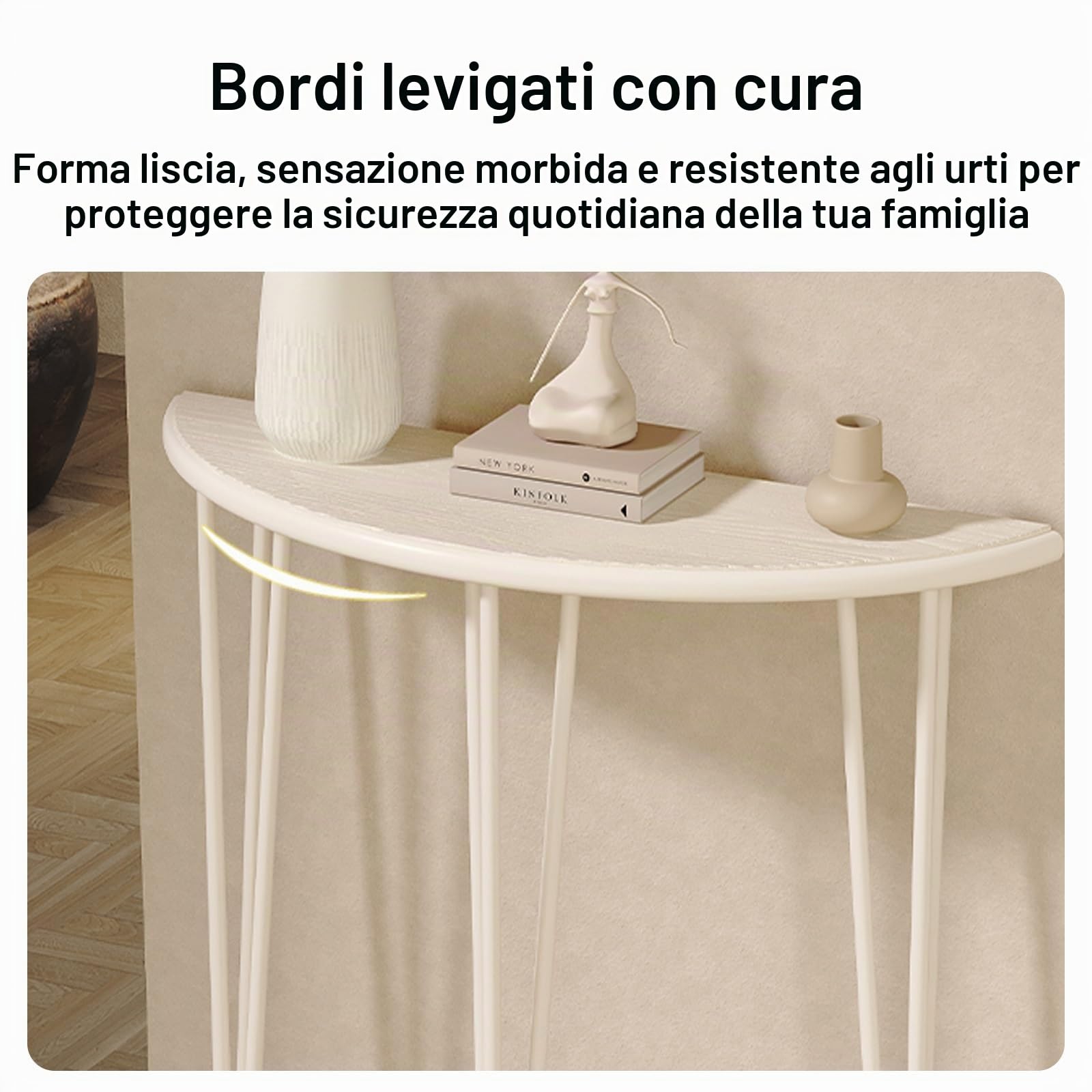 SEIFE Tavolo consolle a mezzaluna, tavolo decorativo semicircolare per divano, tavolino stretto per soggiorno, per corridoio, ingresso(Black,60CM/23.6in)