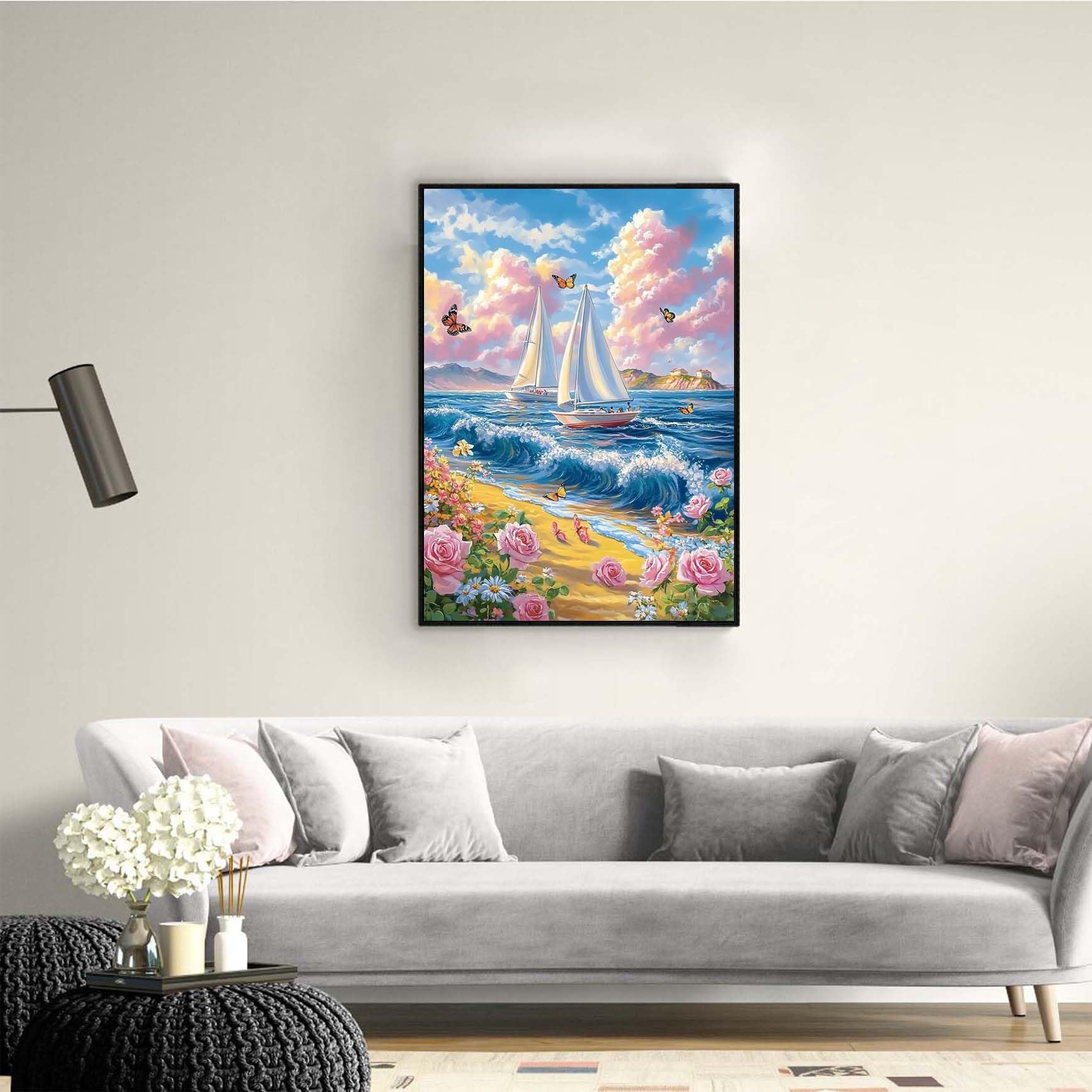Fai Da Te Barca A Vela 5D Pittura Diamante Trapano Rotondo Completo Paesaggio Diamante Ricamo - 11