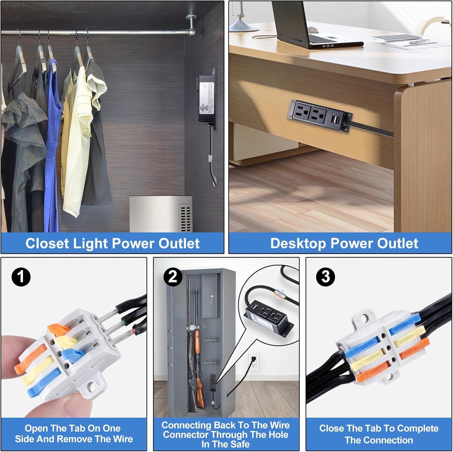 Gun Safe Accessory Electrical Power Outlet Kit，Sekelo Safe Power Outlet Kit with USB for Interior Dehumidifiers and Lights, UL Listed.