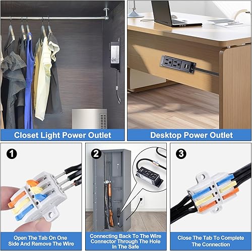 Miniatura 6 de Kit de toma de corriente eléctrica de accesorios seguros para armas, kit de toma de corriente Sekelo Safe con USB para deshumidificadores y luces